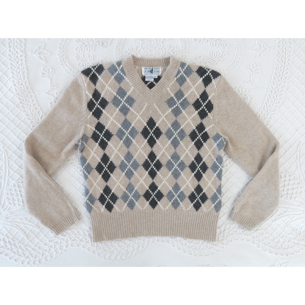 Vintage Saks Fifth Avenue Folio Thick Cashmere Sweater Kids Girls Boys XL Argyle
